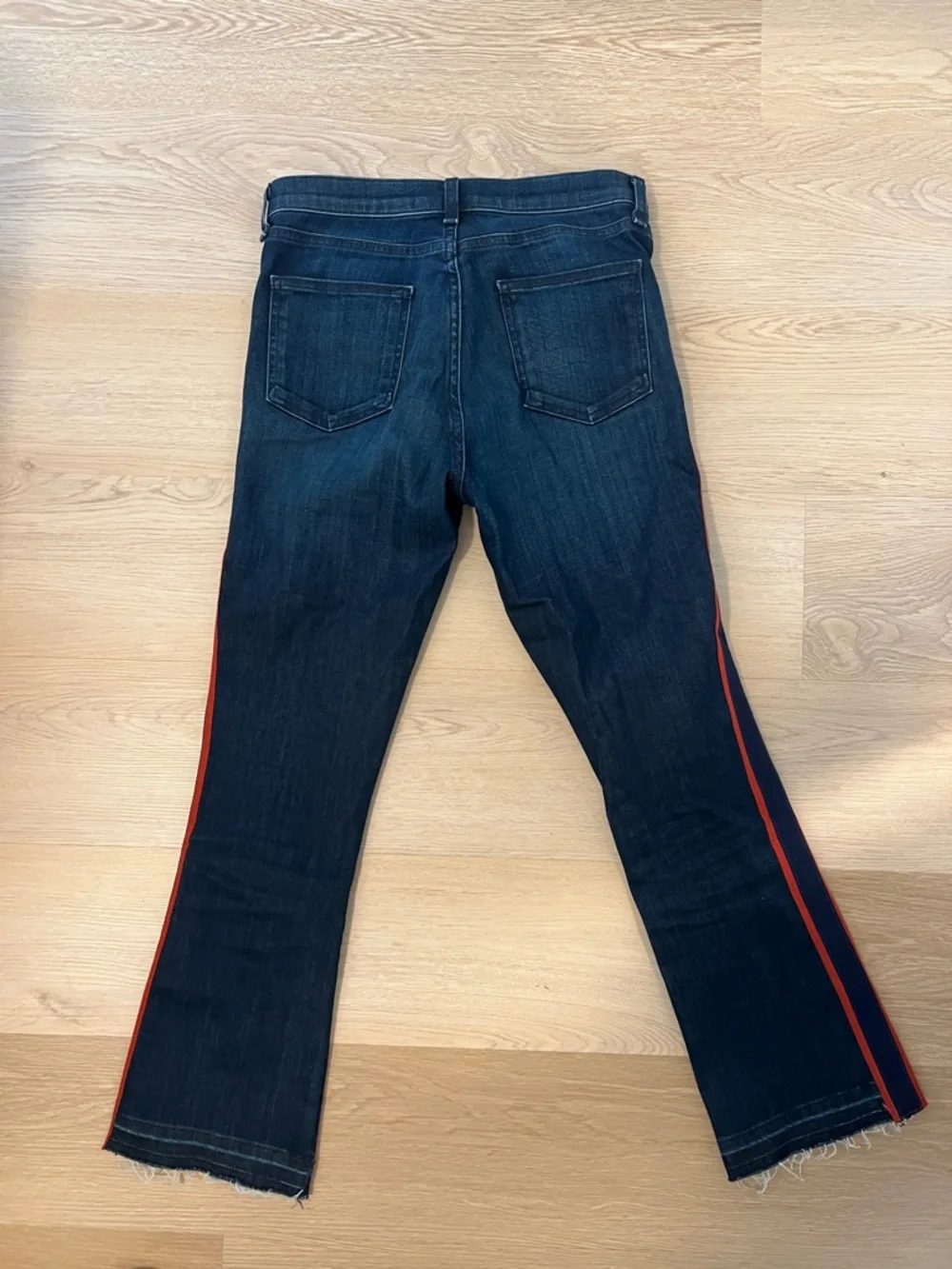 Veronica Beard Carolyn Baby Boot Dark Wash Jeans with Red Side Stripes - Picture 5 of 5